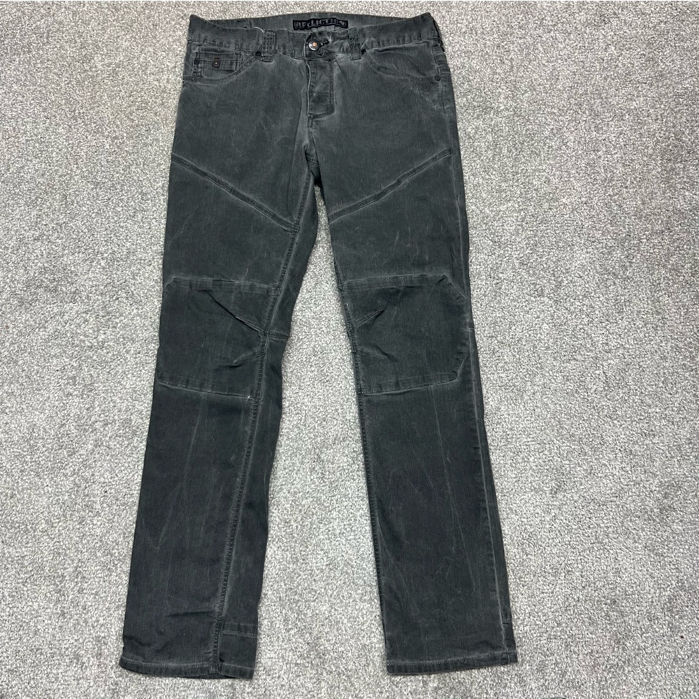 Affliction Jeans Men 33 Faded Black Gage Straight 36x33 Double Knee Denim